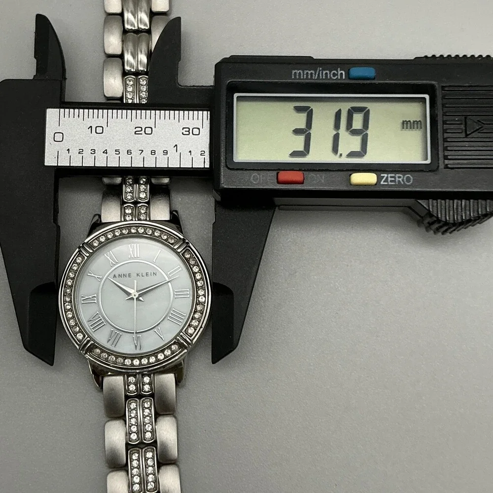 Anne Klein AK/1207 Womens Watch 32mm MOP Silver Tone Crystal New Battery 6.5